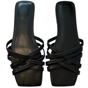 Marc Fisher LTD Varro Black Leather Slides Sandals Flats Size 10 Classic…